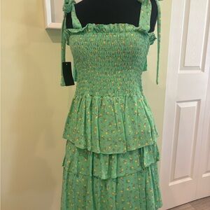 Green Floral Tiered two piece Dress with sewn in shorts.